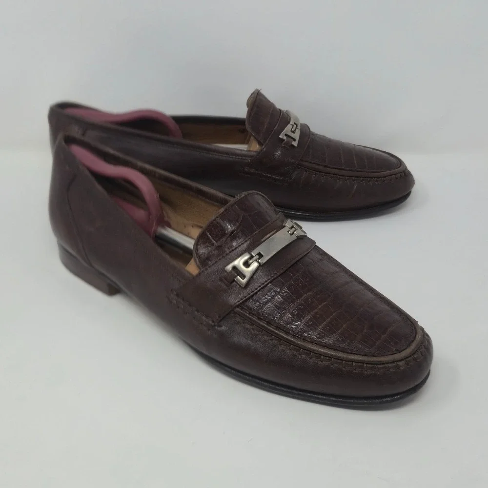 Bruno Magli Men's 11.5M Brown Genuine Alligator Bit Loafers Made in Italy